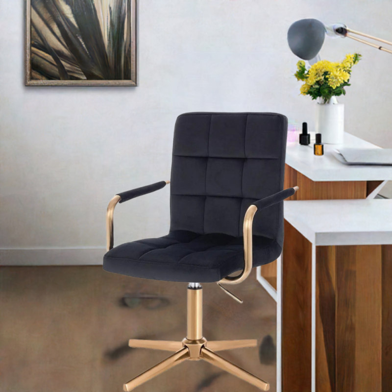 Black velvet cosmetic chair gold-base