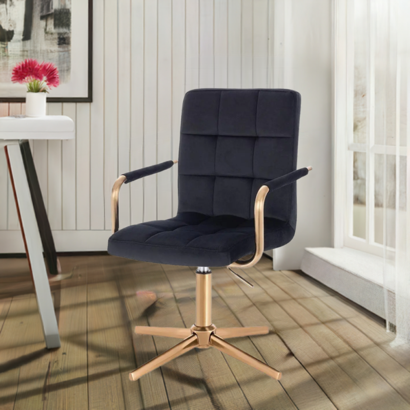 Czarne welurowe krzesło złoty krzyżak