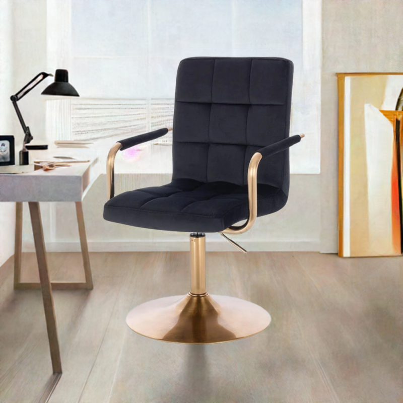 Black velour chair, gold base