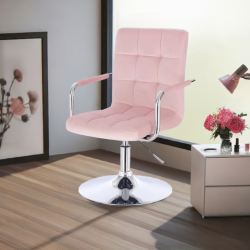 Powder-pink velour stool silver-base