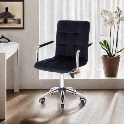 Black velvet salon chair, casters