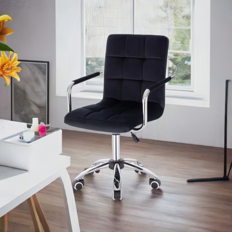 Black velour beauty chair silver-base