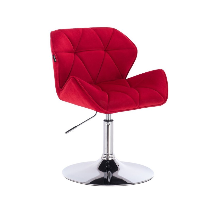 Red velour chair, silver base