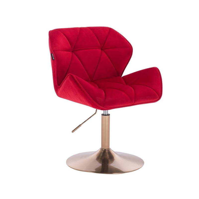 Fotel Hr111N Czerwony Welur Złota Podstawa