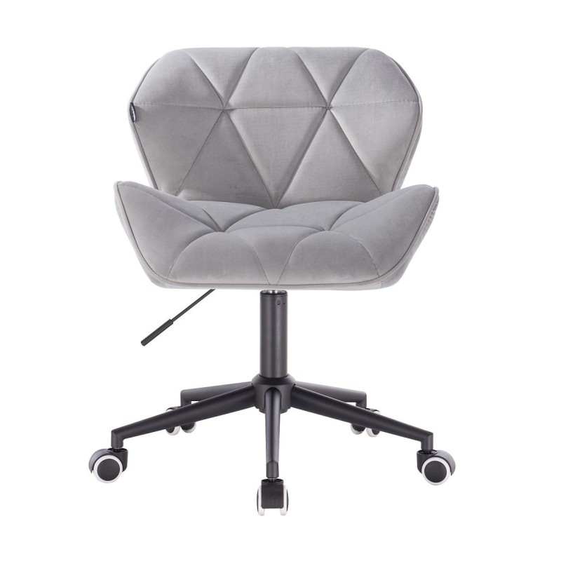 Stalowy welurowy fotel na kółkach