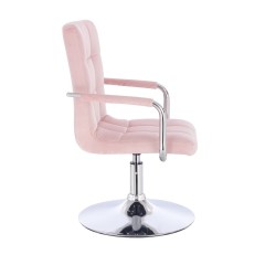 Powder-pink velvet stool, silver base