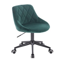 Bottle-green velour chair black wheels