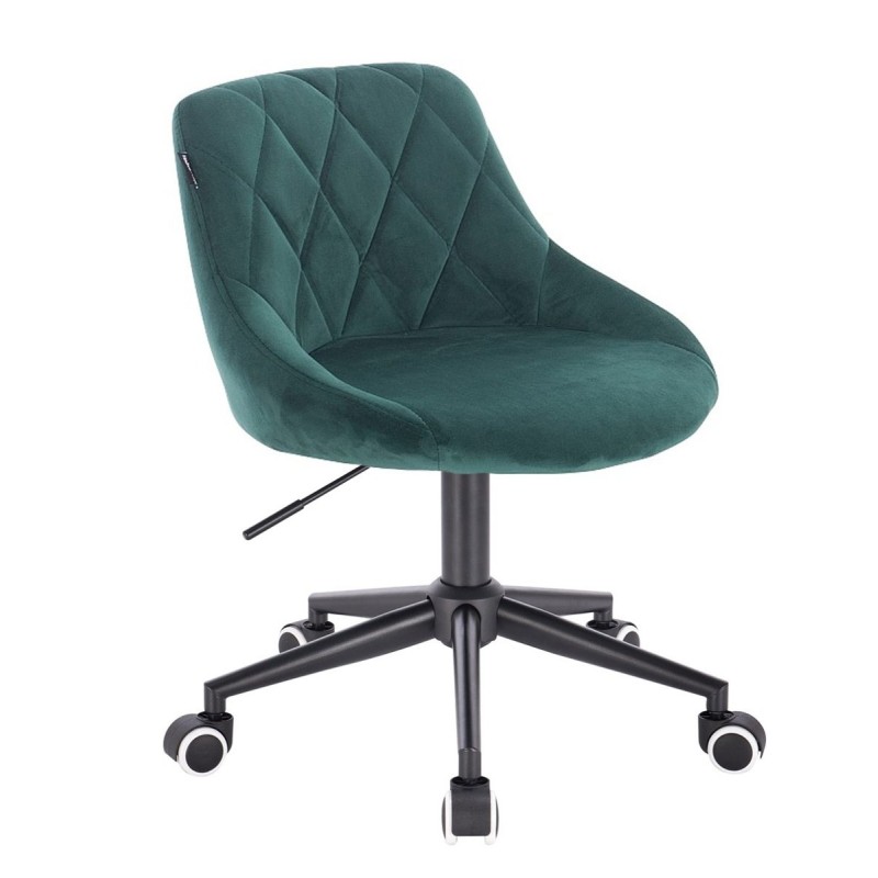 Bottle-green velour chair black wheels