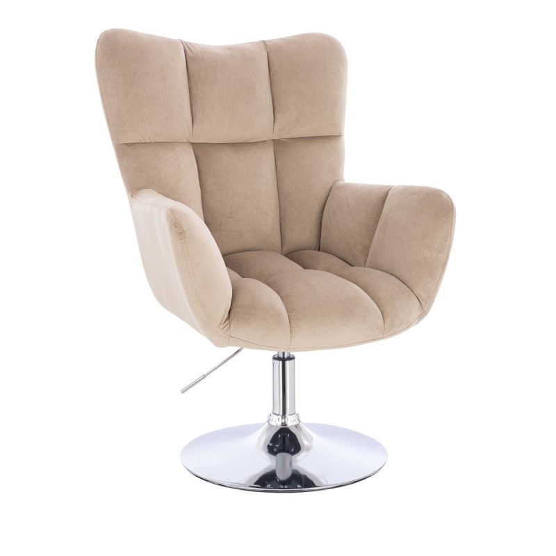 Welurowe krzesło kosmetyczne latte chromowane