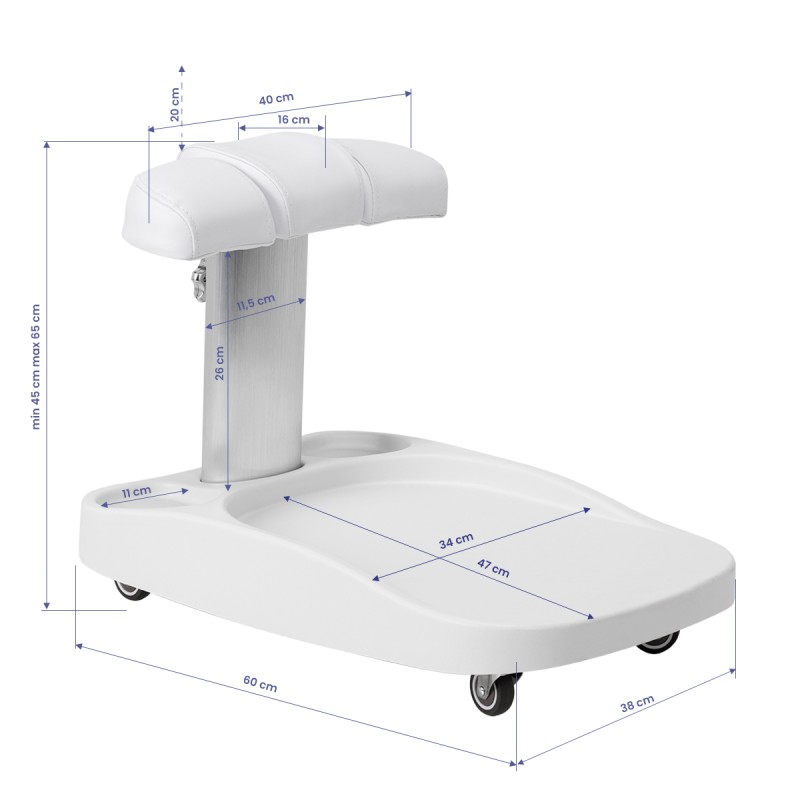 Biały wózek prysznicowy Zaffiro do pedicure