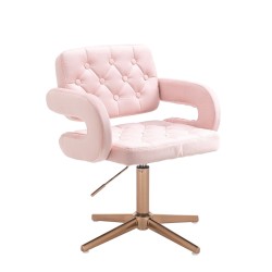 Welurowe krzesło pudrowy-róż złoty krzyżak