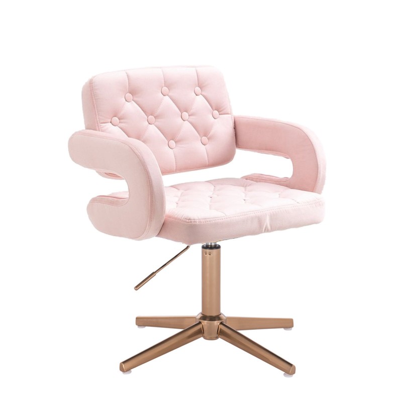 Welurowe krzesło pudrowy-róż złoty krzyżak