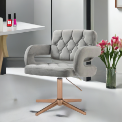 Stalowy welurowy fotel złota podstawa