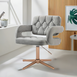 Stalowy welurowy fotel złoty krzyżak