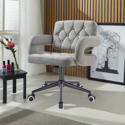 Stalowy welurowy fotel na kółkach