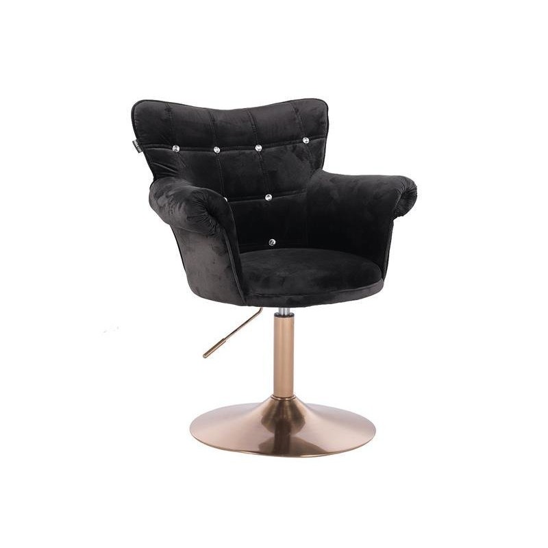 Fotel Hr804Cn Czarny Welur Złota Podstawa