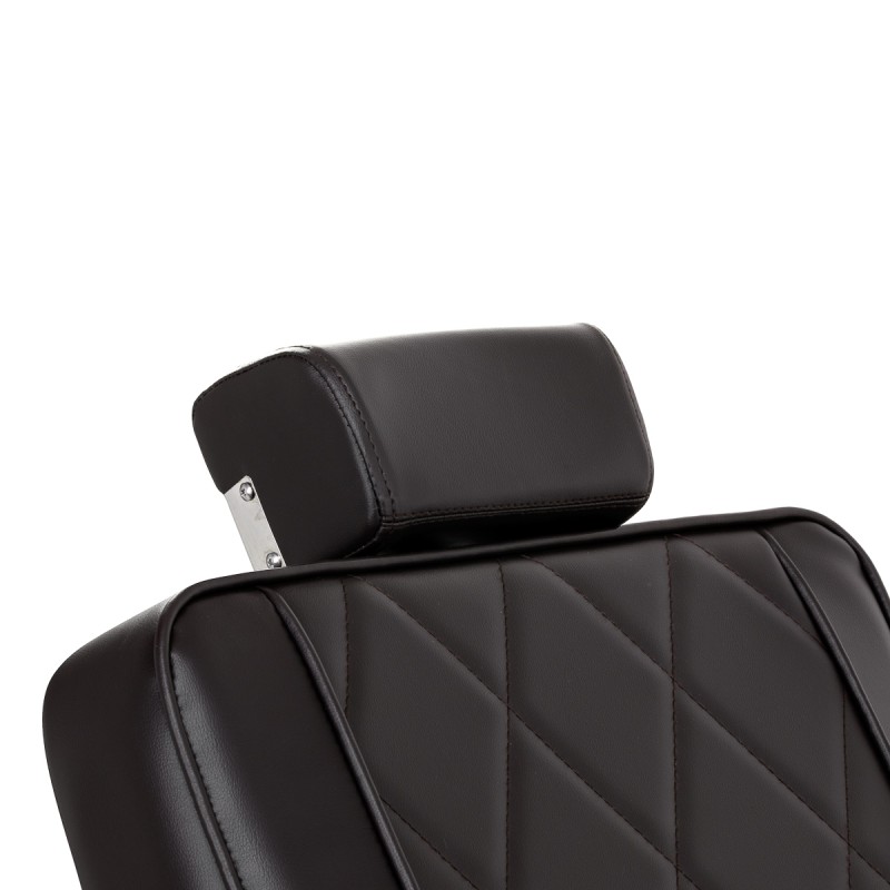 Brązowe krzesło fryzjerskie, stylowy komfort.