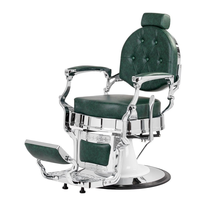Gabbiano fotel barberski President Zielony z chromowaną ramą