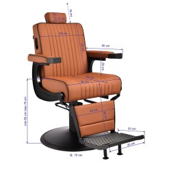 Gabbiano Fotel barberski Levi brązowy z czarną ramą bez przeszycia z tyłu