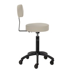 Szarobeżowy taboret fryzjerski na kółkach