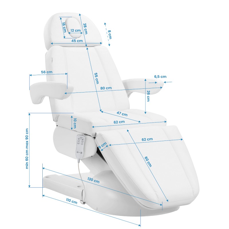 Biały elektryczny fotel do zabiegów kosmetycznych