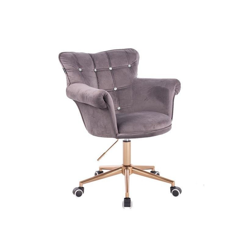 Grafitowe welurowe krzesło złota podstawa