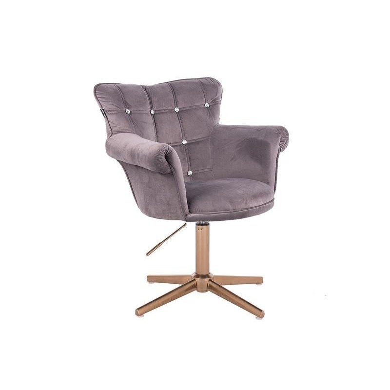 Grafitowy welurowy fotel złota podstawa