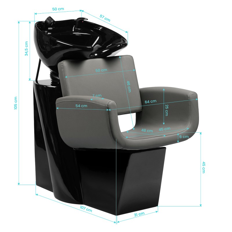 Gray reclining salon shampoo chair