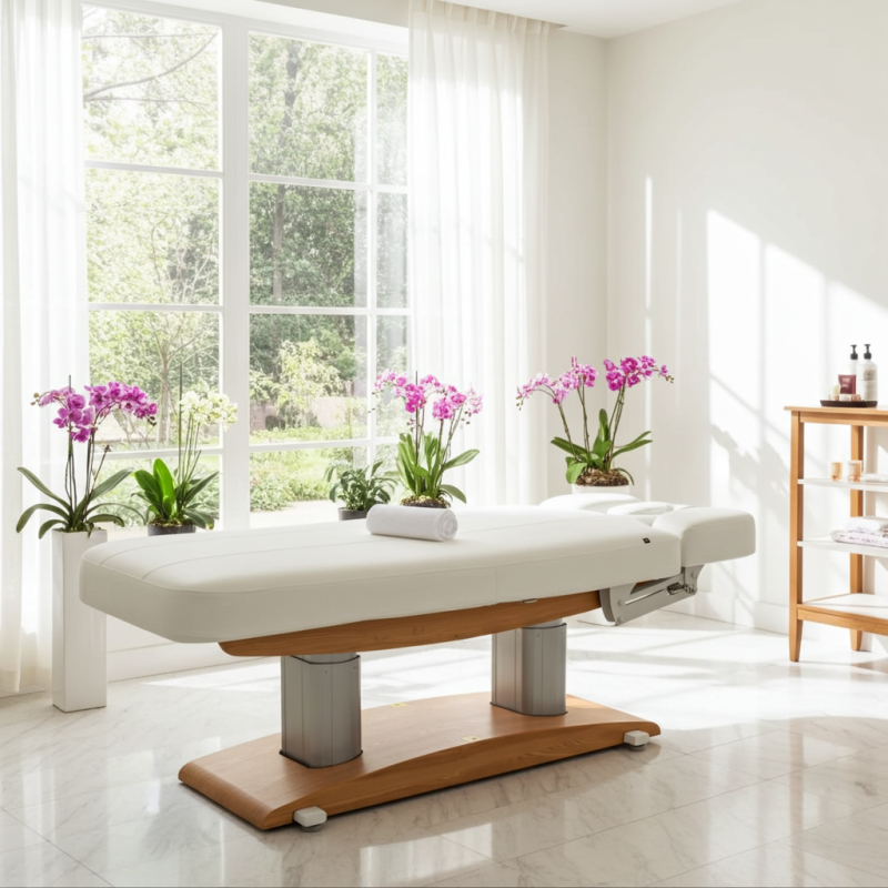 Fotel SPA TORCH 4 Silniki | Jasne Drewno, Tilt & Ultra-Soft 13cm -Łóżka kosmetyczne- 