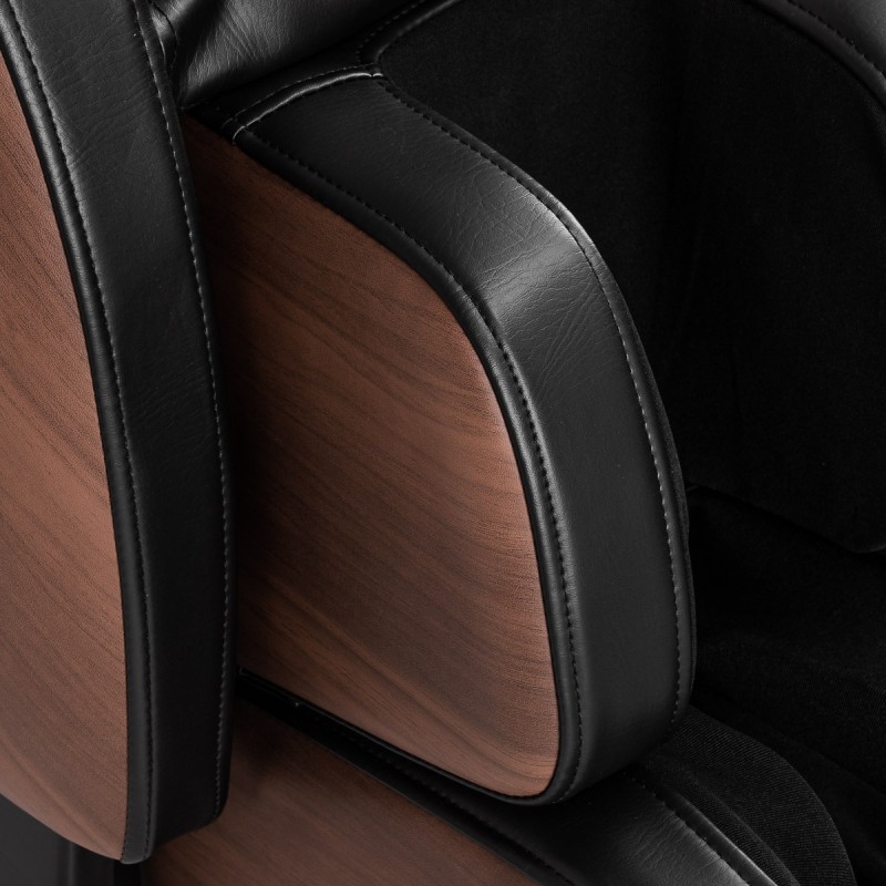 Brown leather wood-accented massage chair