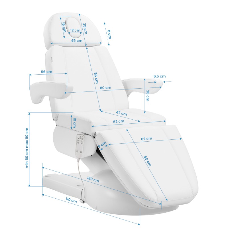 Biały elektryczny fotel do zabiegów kosmetycznych