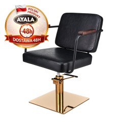 Czarny Fotel Fryzjerski ENZO  Złota Kwadratowa Podstawa  Ayala 48h krzesło fryzjerskie EVERSUN