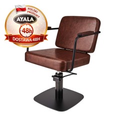 Brązowy Fotel Fryzjerski ENZO  Czarna Kwadratowa Podstawa  Ayala 48h krzesło fryzjerskie EVERSUN