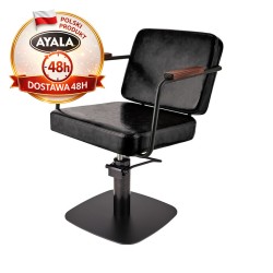 Czarny Fotel Fryzjerski ENZO  Czarna Kwadratowa Podstawa  Ayala 48h krzesło fryzjerskie EVERSUN