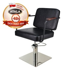 Czarny Fotel Fryzjerski ENZO  Srebrna Kwadratowa Podstawa  Ayala 48h krzesło fryzjerskie EVERSUN