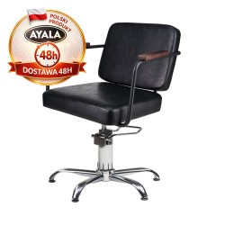 Czarny Fotel Fryzjerski ENZO  Srebrna Pięcioramienna Podstawa  Ayala 48h krzesło fryzjerskie EVERSUN
