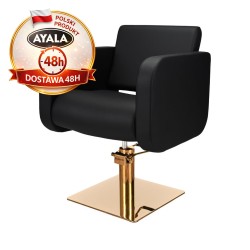 Czarny Fotel Fryzjerski GLOBE  Złota Kwadratowa Podstawa  Ayala 48h krzesło fryzjerskie EVERSUN