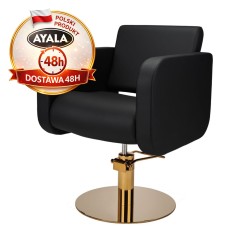 Czarny Fotel Fryzjerski GLOBE  Złota Okrągła Podstawa  Ayala 48h krzesło fryzjerskie EVERSUN