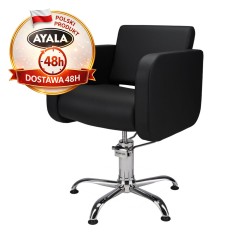 Czarny Fotel Fryzjerski GLOBE  Srebrna Pięcioramienna Podstawa  Ayala 48h krzesło fryzjerskie EVERSUN