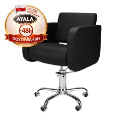 Czarny Fotel Fryzjerski GLOBE  Srebrna Pięcioramienna Podstawa  Ayala 48h krzesło fryzjerskie EVERSUN