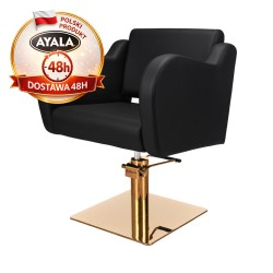 Czarny Fotel Fryzjerski HOLLY B  Złota Kwadratowa Podstawa  Ayala 48h krzesło fryzjerskie EVERSUN