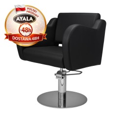 Czarny Fotel Fryzjerski HOLLY B  Srebrna Okrągła Podstawa  Ayala 48h krzesło fryzjerskie EVERSUN