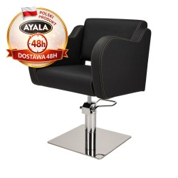 Czarny Fotel Fryzjerski HOLLY G  Srebrna Kwadratowa Podstawa  Ayala 48h krzesło fryzjerskie EVERSUN