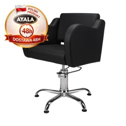 Czarny Fotel Fryzjerski HOLLY B  Srebrna Pięcioramienna Podstawa  Ayala 48h krzesło fryzjerskie EVERSUN