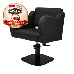 Czarny Fotel Fryzjerski HOLLY G  Czarna Kwadratowa Podstawa  Ayala 48h krzesło fryzjerskie EVERSUN