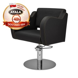 Czarny Fotel Fryzjerski HOLLY G  Srebrna Okrągła Podstawa  Ayala 48h krzesło fryzjerskie EVERSUN