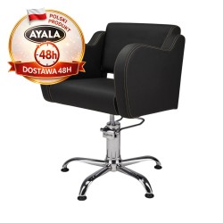 Czarny Fotel Fryzjerski HOLLY G  Srebrna Pięcioramienna Podstawa  Ayala 48h krzesło fryzjerskie EVERSUN