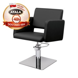 Czarny Fotel Fryzjerski LEA  Srebrna Kwadratowa Podstawa  Ayala 48h krzesło fryzjerskie EVERSUN
