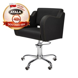 Czarny Fotel Fryzjerski HOLLY G  Srebrna Pięcioramienna Podstawa  Ayala 48h krzesło fryzjerskie EVERSUN