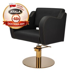 Czarny Fotel Fryzjerski HOLLY G  Złota Okrągła Podstawa  Ayala 48h krzesło fryzjerskie EVERSUN